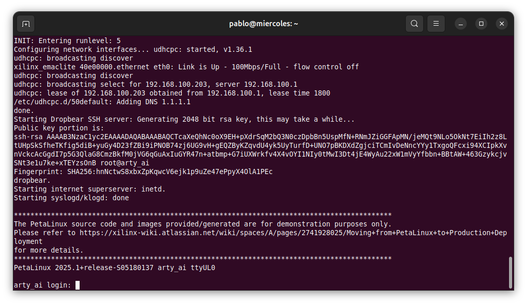 "PetaLinux login"