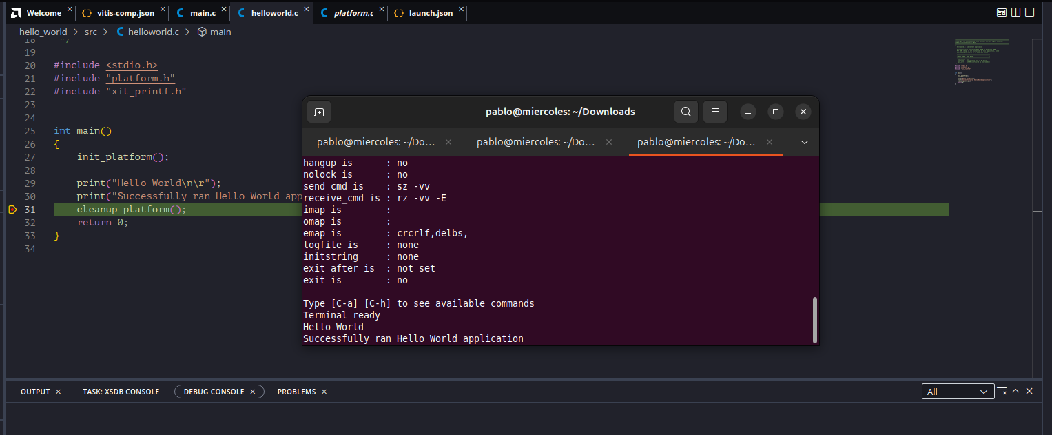 Hello World application running on the iG-G57D board